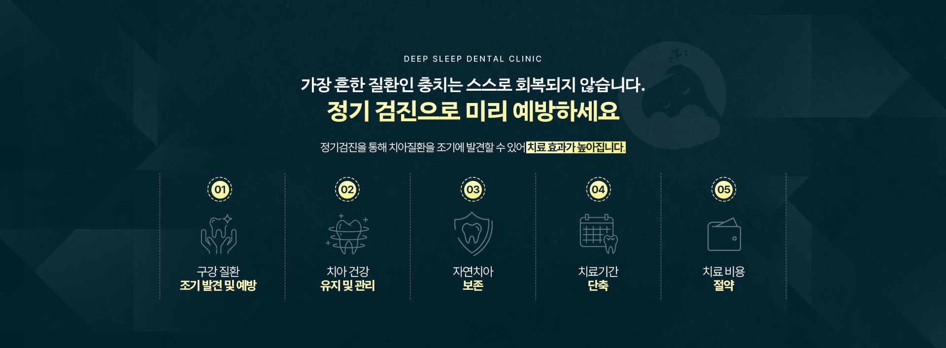 가장 흔한 질환인 충치는 스스로 회복되지 않습니다. 정기 검진으로 미리 예방하세요
